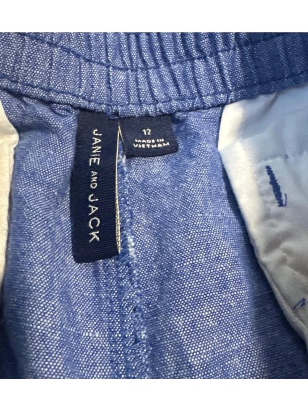Janie And Jack Blue Linen-Blend Boys Shorts Size 12 Casual Elastic Waist